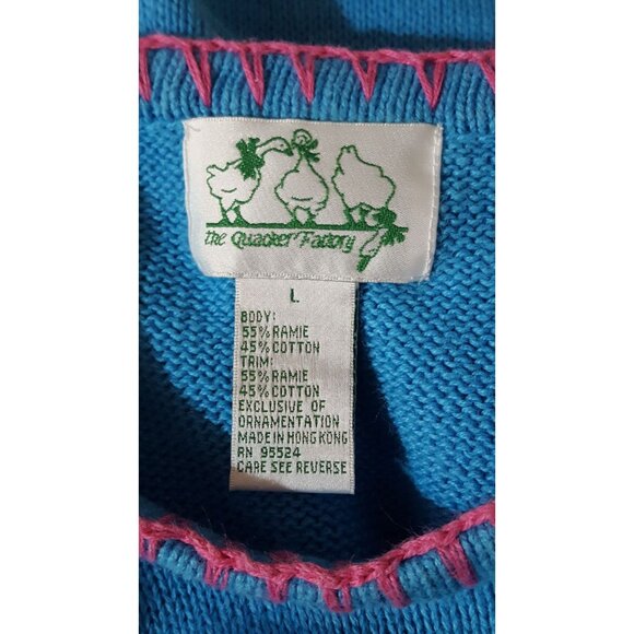 Quacker Factory Sweater Women's L Short-sleeve Pullover Appliqued Beach Blue - Picture 5 of 9